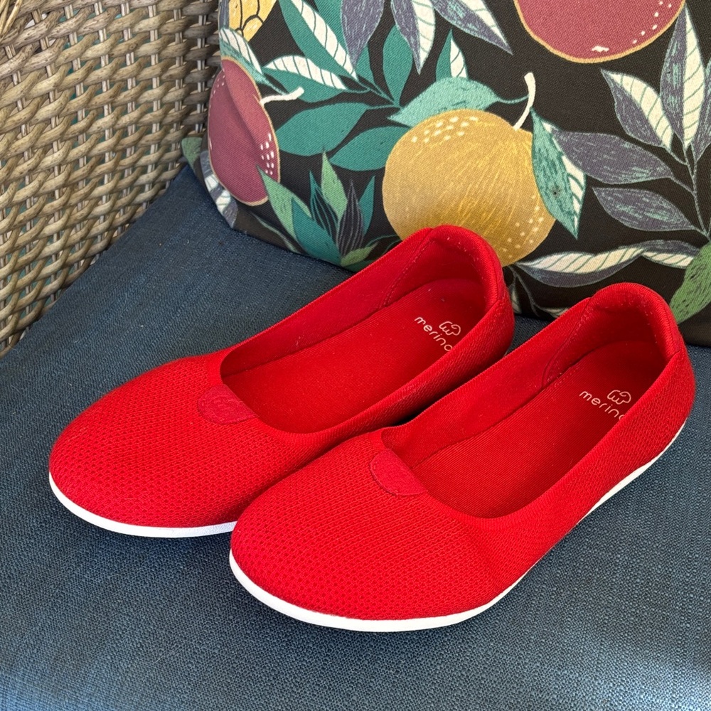 Red Merino Knit Slip-On Flats for Women
